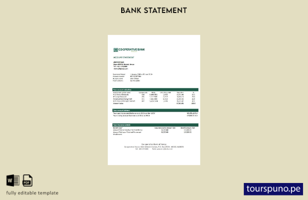 listo para imprimir Kenia, plantilla de word   extracto del Banco Cooperativo de